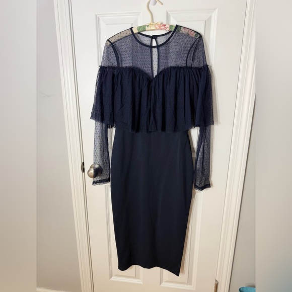 ASOS Navy Maternity Dress  Sheer Ruffle Bodycon Dress NWT, Party Dress - Picture 2 of 9